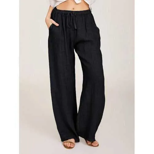 Solid Color Drawstring Waist Pants