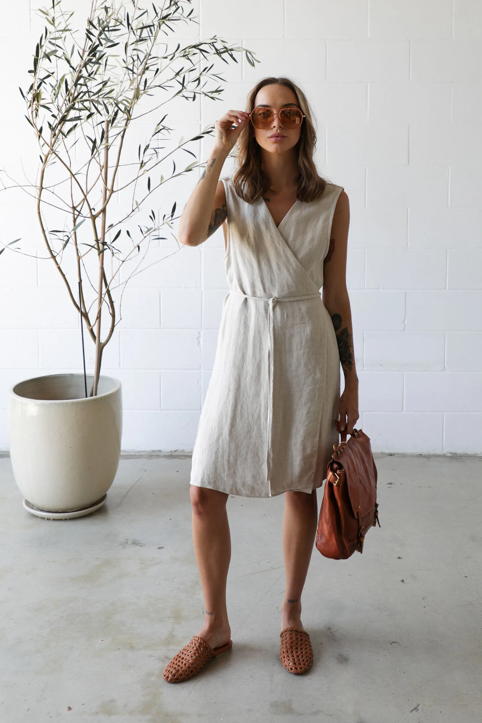 SOUTHSIDE LINEN WRAP DRESS