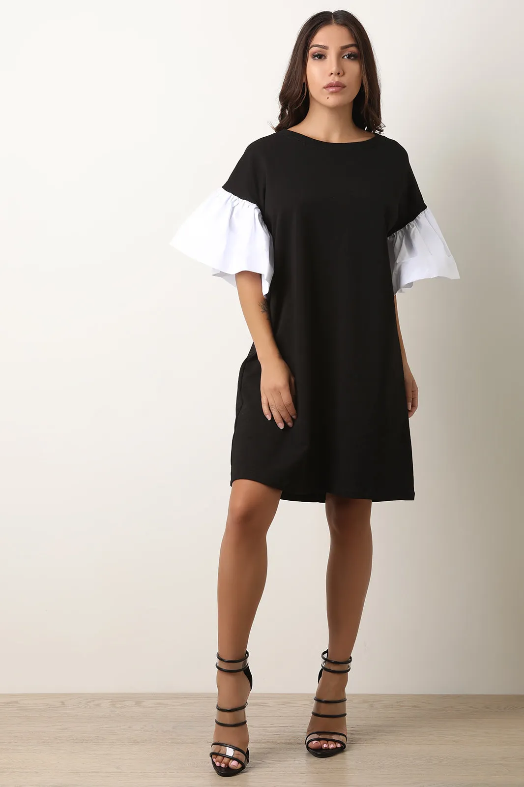 Statement Trumpet Sleeve Shift Dress