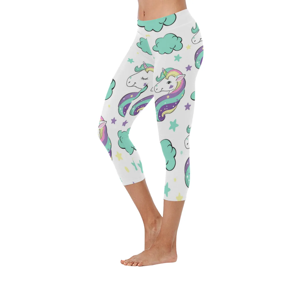 Unicorn in the clouds Pop Art Women's Low Rise Capri Leggings (Invisible Stitch)