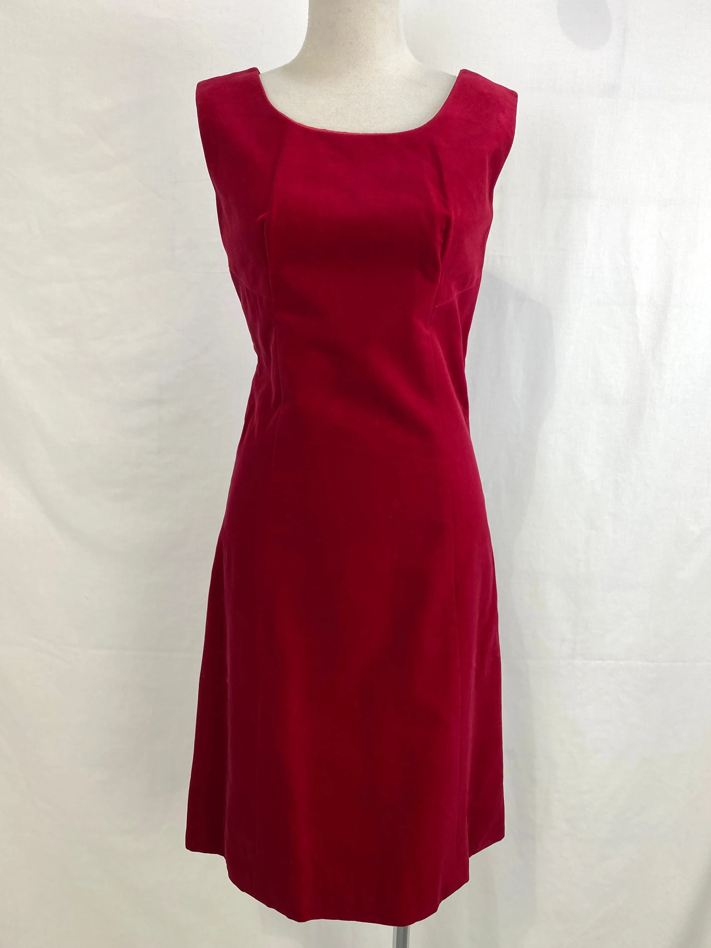 Vintage 1950s Red Velour Shift Dress, S-M