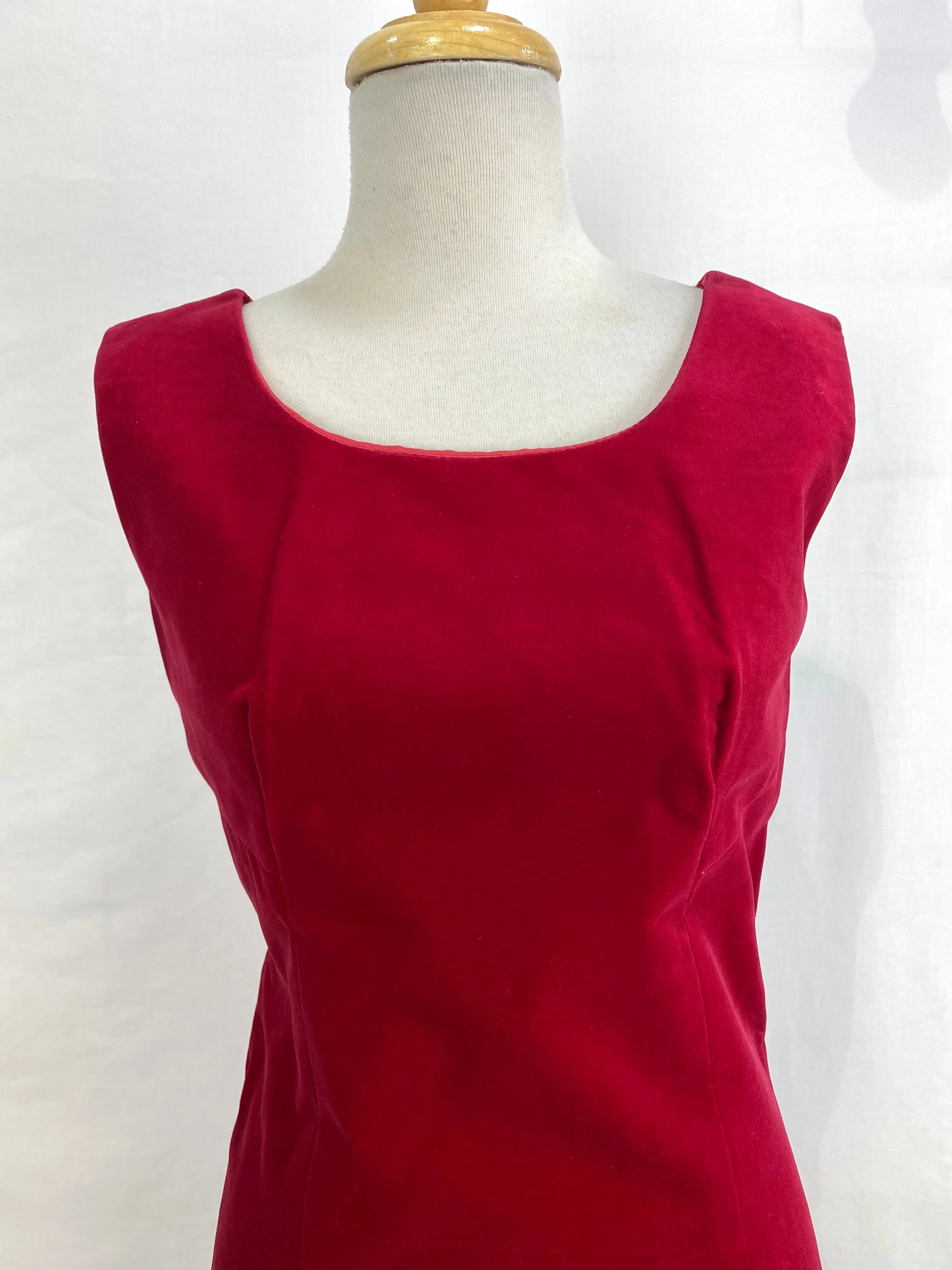 Vintage 1950s Red Velour Shift Dress, S-M