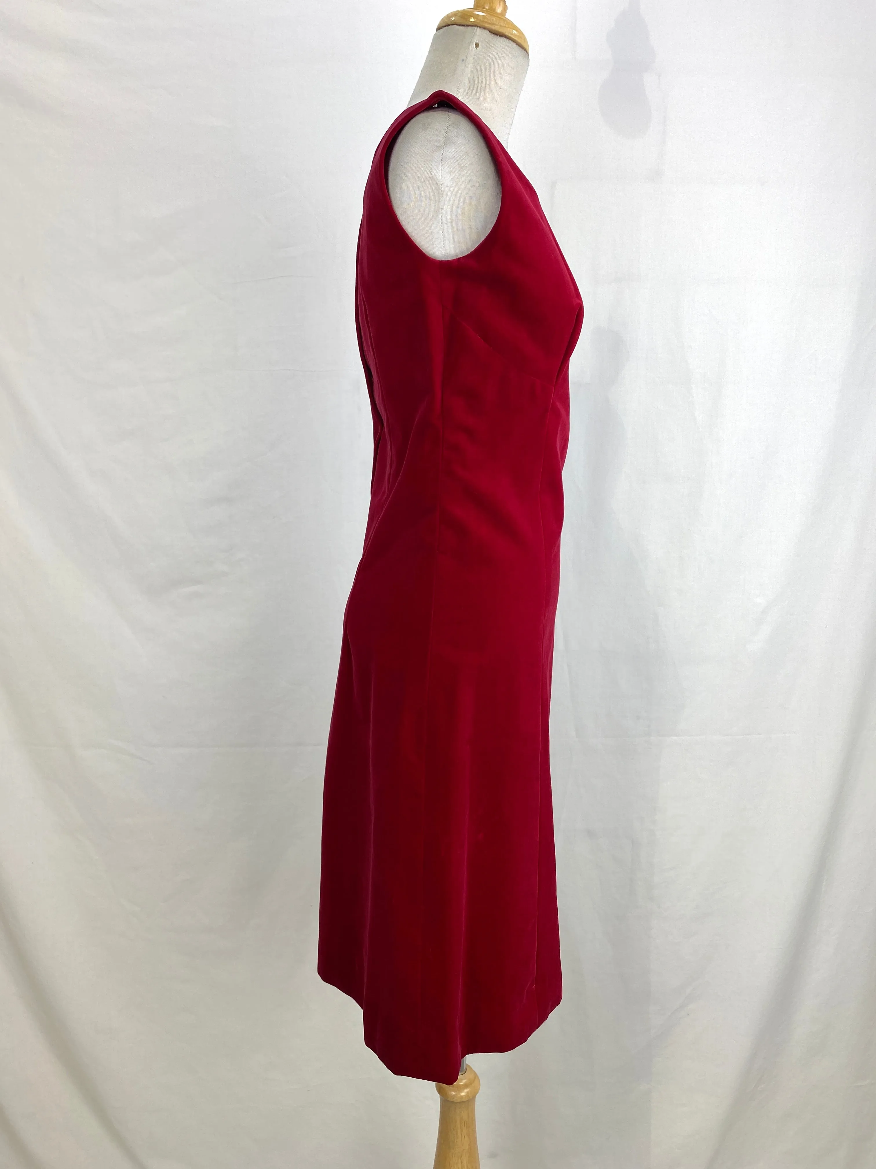 Vintage 1950s Red Velour Shift Dress, S-M