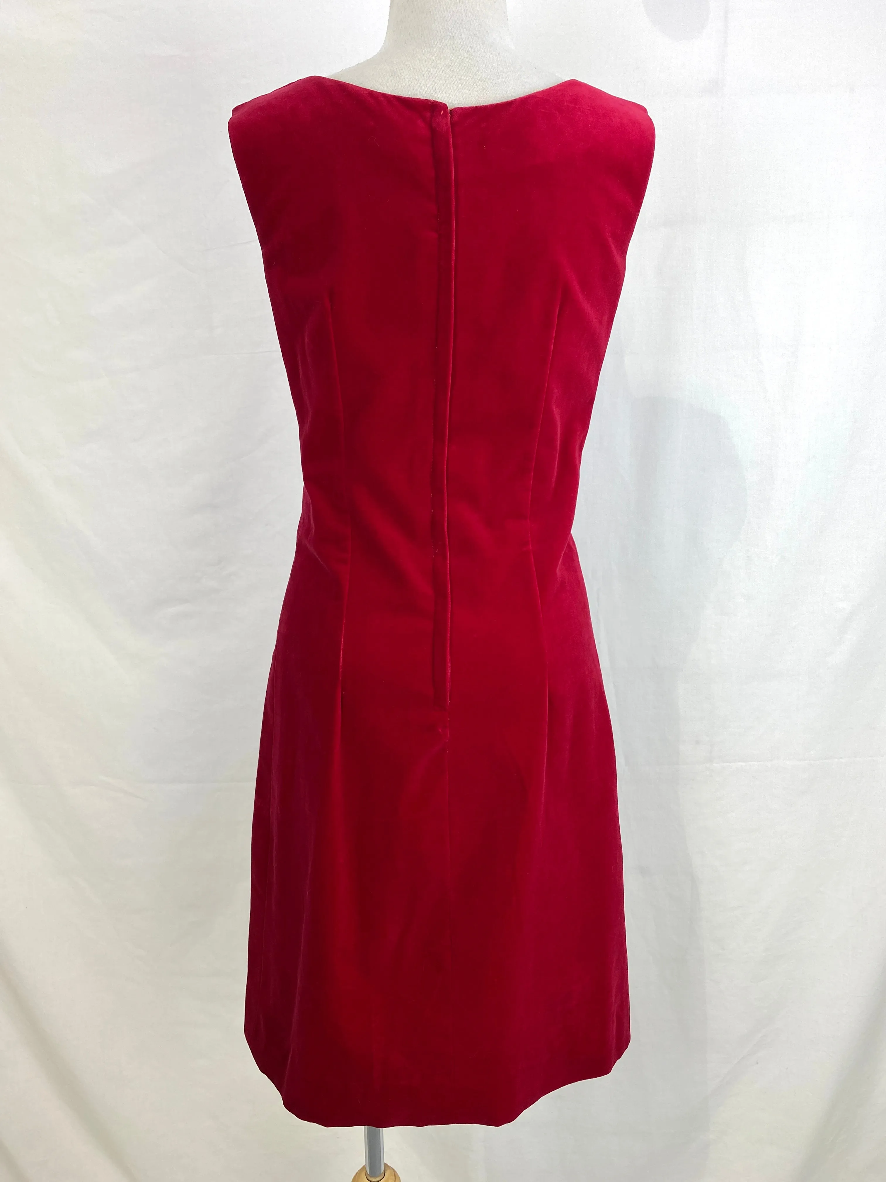 Vintage 1950s Red Velour Shift Dress, S-M