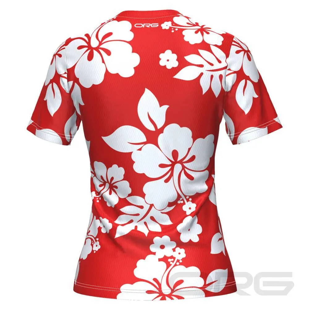 Women's Hawaiian Aloha Floral Short Sleeve Running Shirt