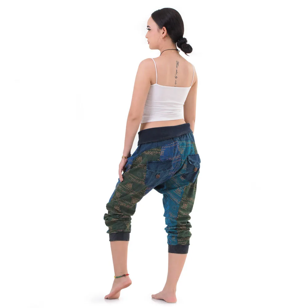 Women’s Patchwork Capri Harem Pants Sky Serenity