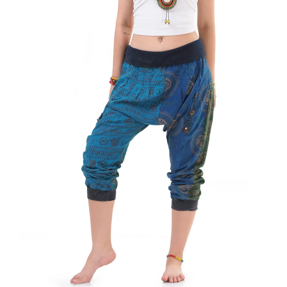 Women’s Patchwork Capri Harem Pants Sky Serenity