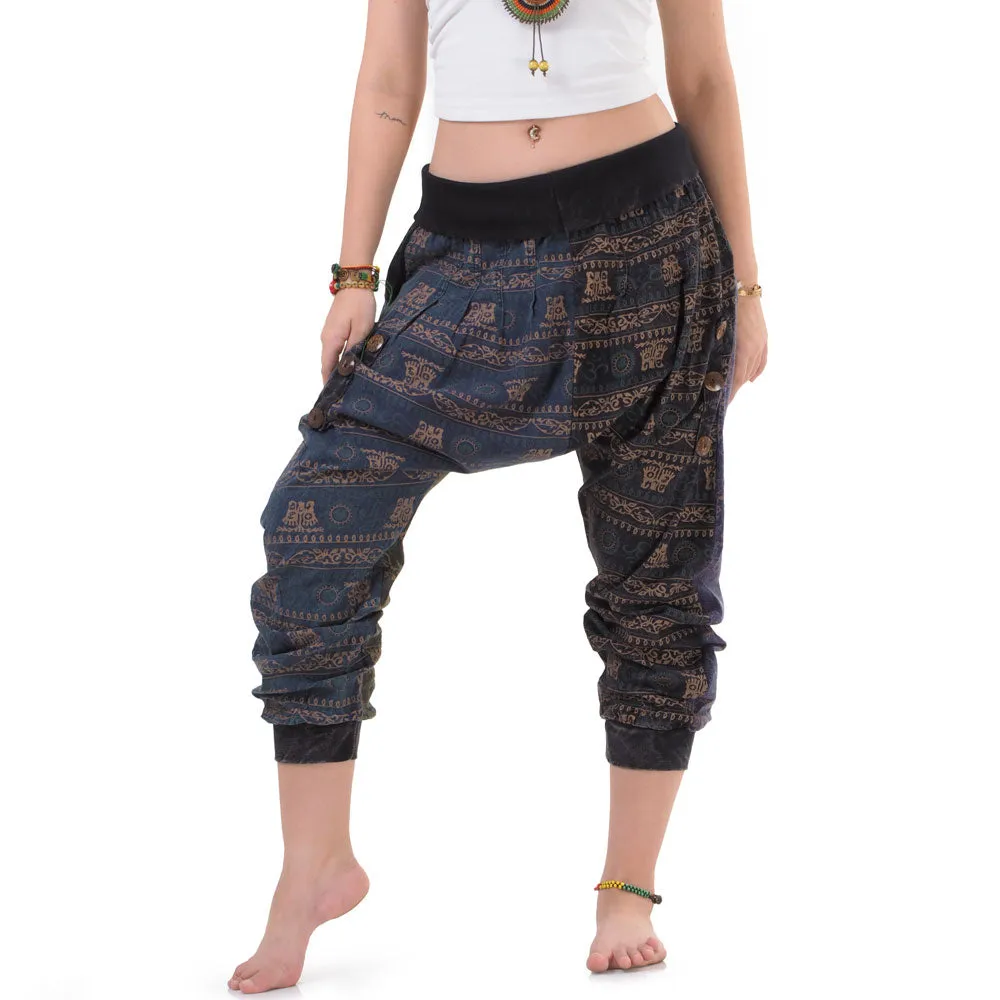 Women’s Patchwork Capri Harem Pants Sky Serenity